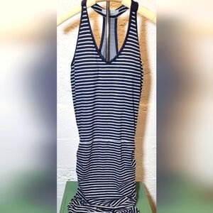 Athleta Ember Blue & White Striped Racerback Dress With Built In Bra, Size S